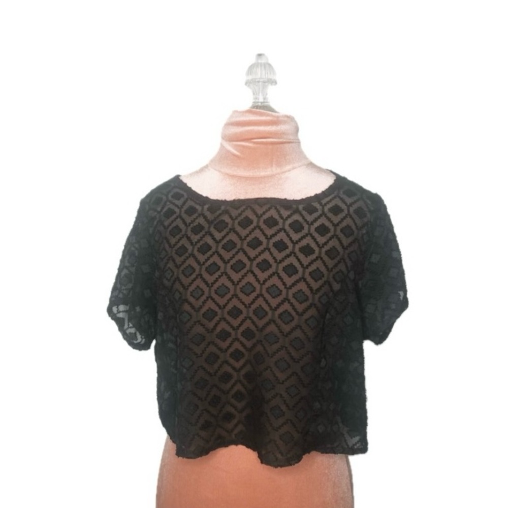Dotti Black Sheer Geometric Textured Shrug Dress cover up Women’s Size Medium
